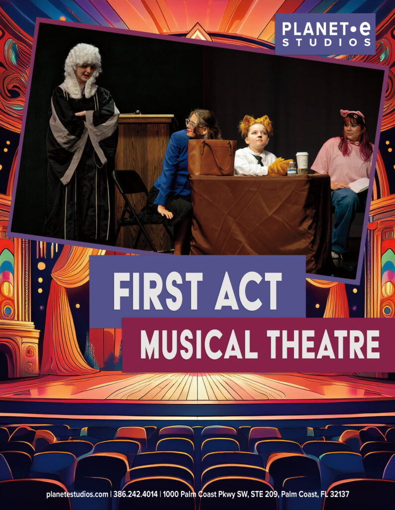 First Act musical theater program promotion featuring theater stage and scene from The Big Bad Musical.