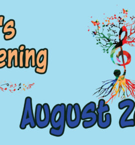 August 2025 newsletter featured image with music notation dandelion clock and treble clef tree.
