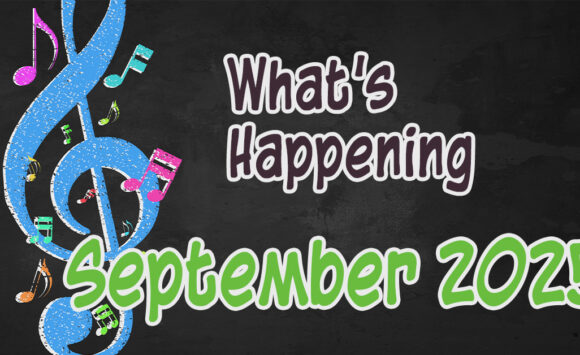 September Newsletter featured image with musical chalkboard background and treble clef notation.