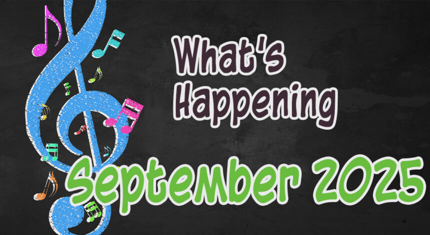 September Newsletter featured image with musical chalkboard background and treble clef notation.